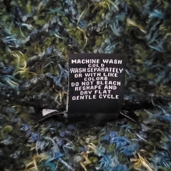 Carole Little Fuzzy Fringe Knit Blazer Jacket M Green Blue Shawl Collar Wool - Picture 5 of 5